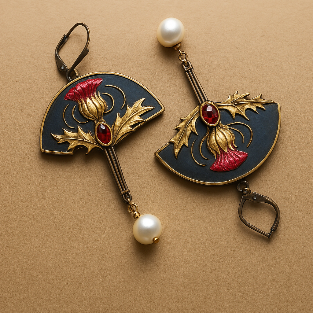 Boho Oorbellen with Pearls and Red Crystal