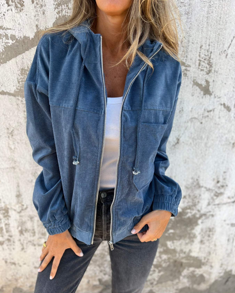 Ella | Ribfluweel Hoodie Jack met rits