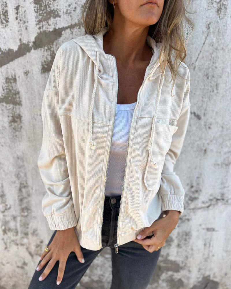 Ella | Ribfluweel Hoodie Jack met rits