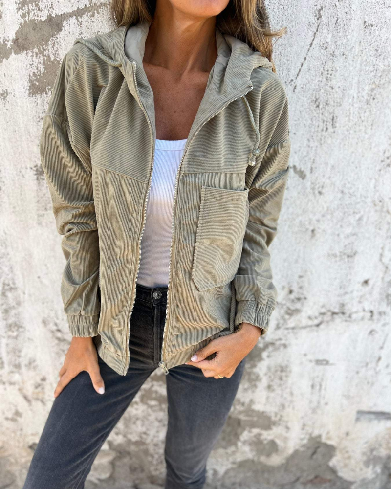 Ella | Ribfluweel Hoodie Jack met rits