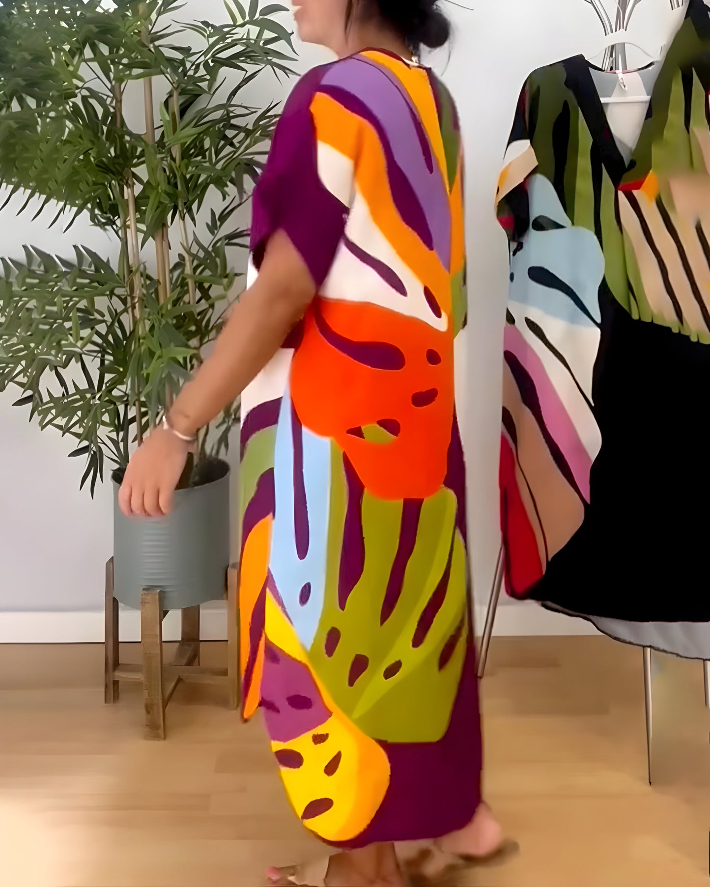 Roos™ | Casual Jurk met Kleurrijke Bladprint