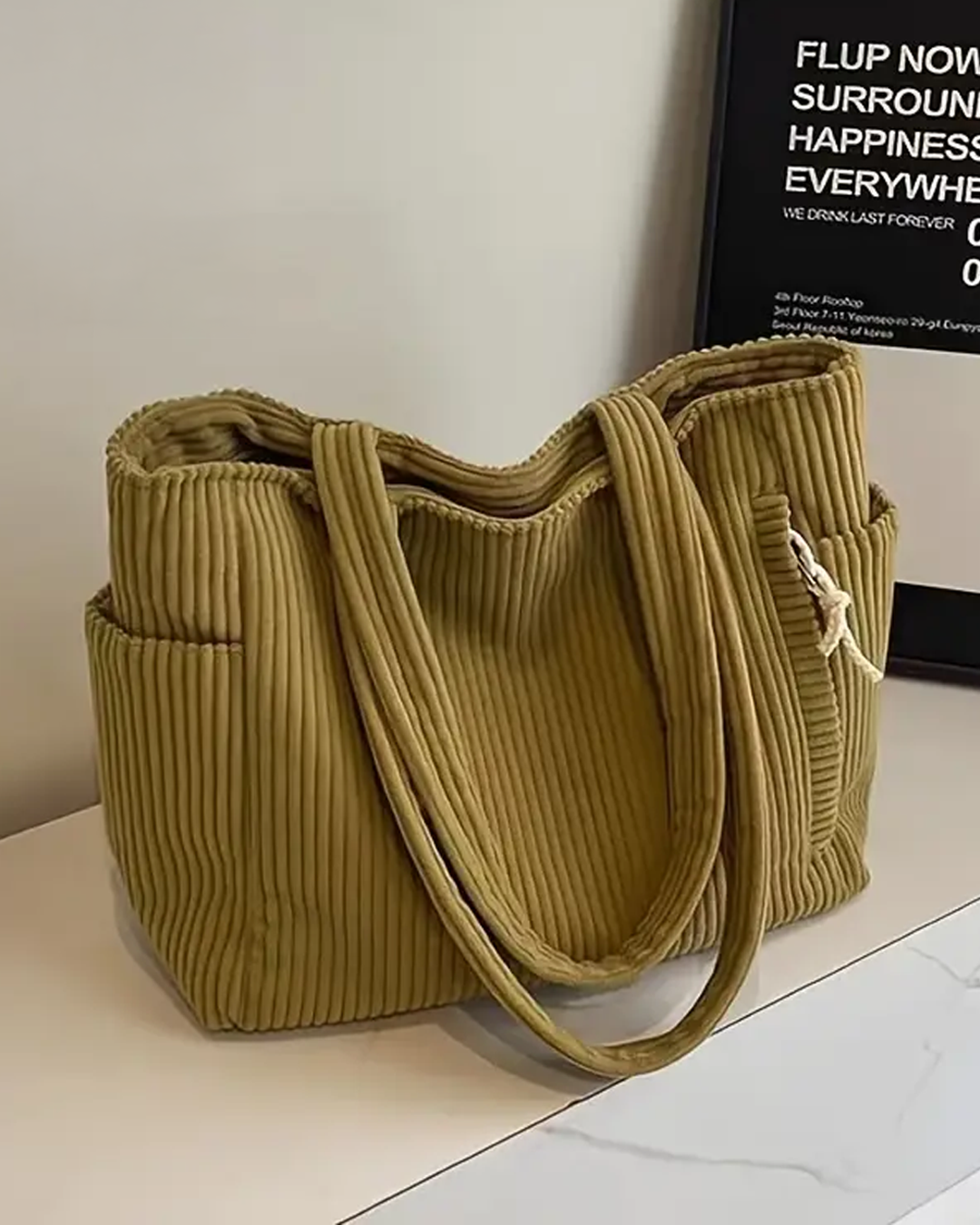 Tilda – Geribde Schoudertas met Koorddetail