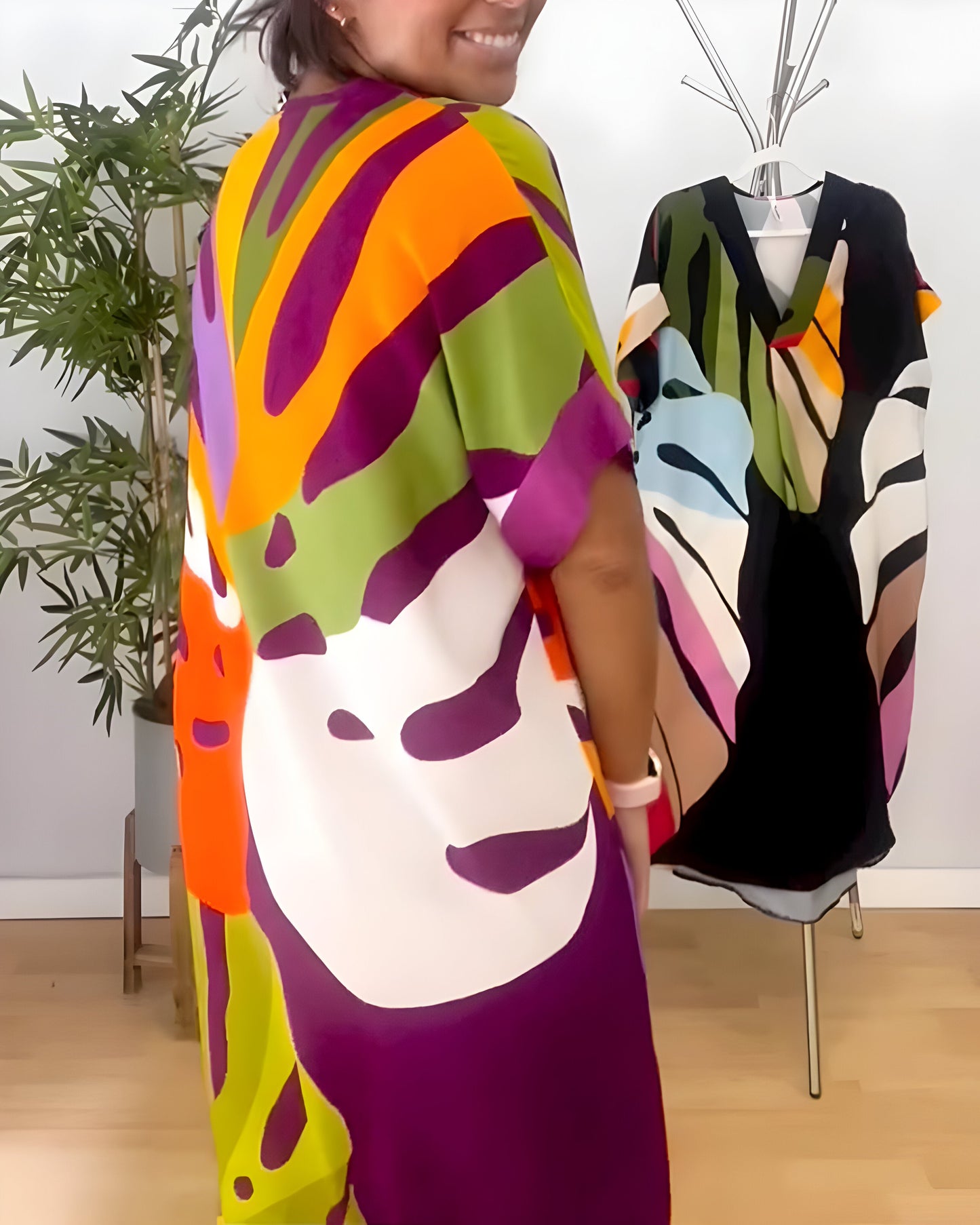 Roos™ | Casual Jurk met Kleurrijke Bladprint