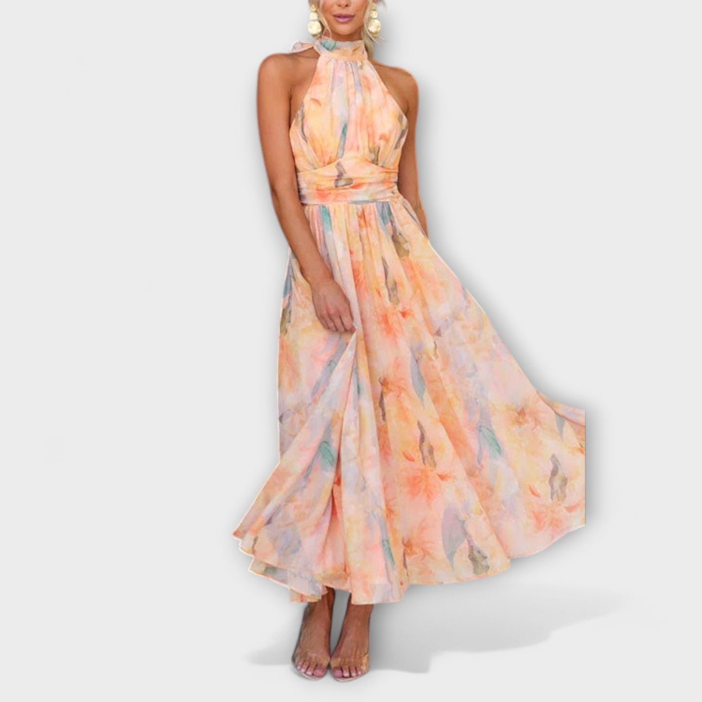 Halterhals Maxi Kleid met aquarelprint