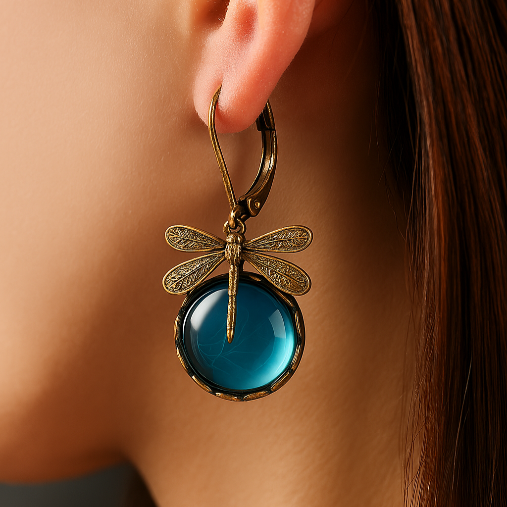 Spherical Dragonfly Oorbellen in Antique Gold