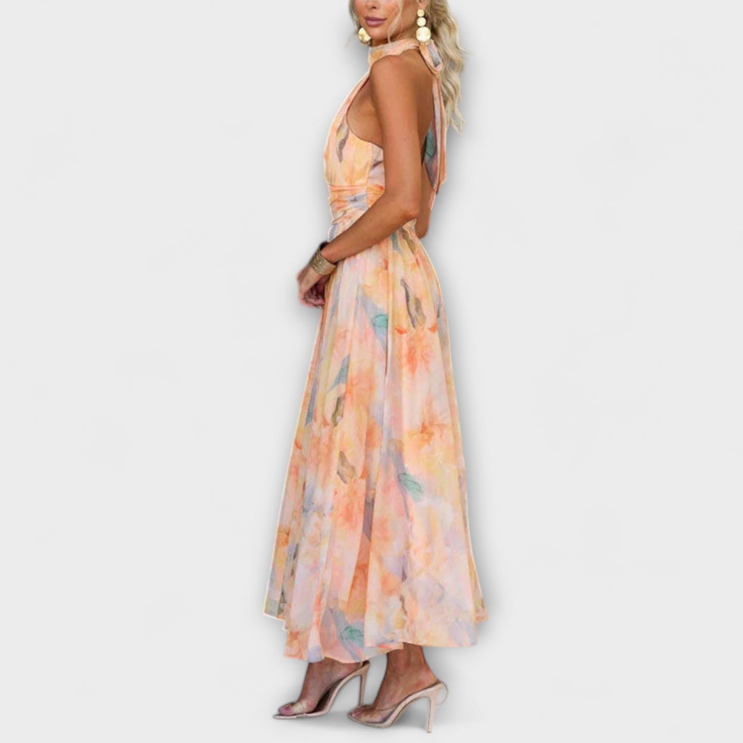 Halterhals Maxi Kleid met aquarelprint
