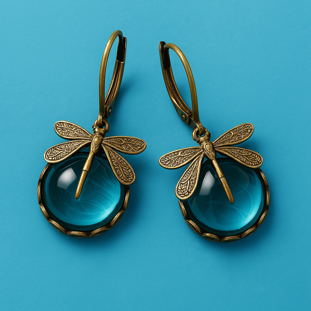 Spherical Dragonfly Oorbellen in Antique Gold