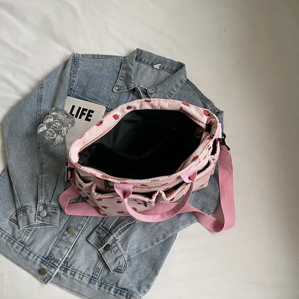 strawberry cord tote | Schoudertas