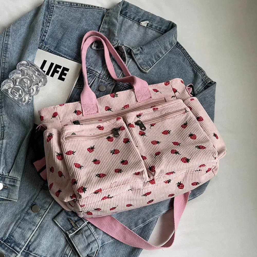 strawberry cord tote | Schoudertas