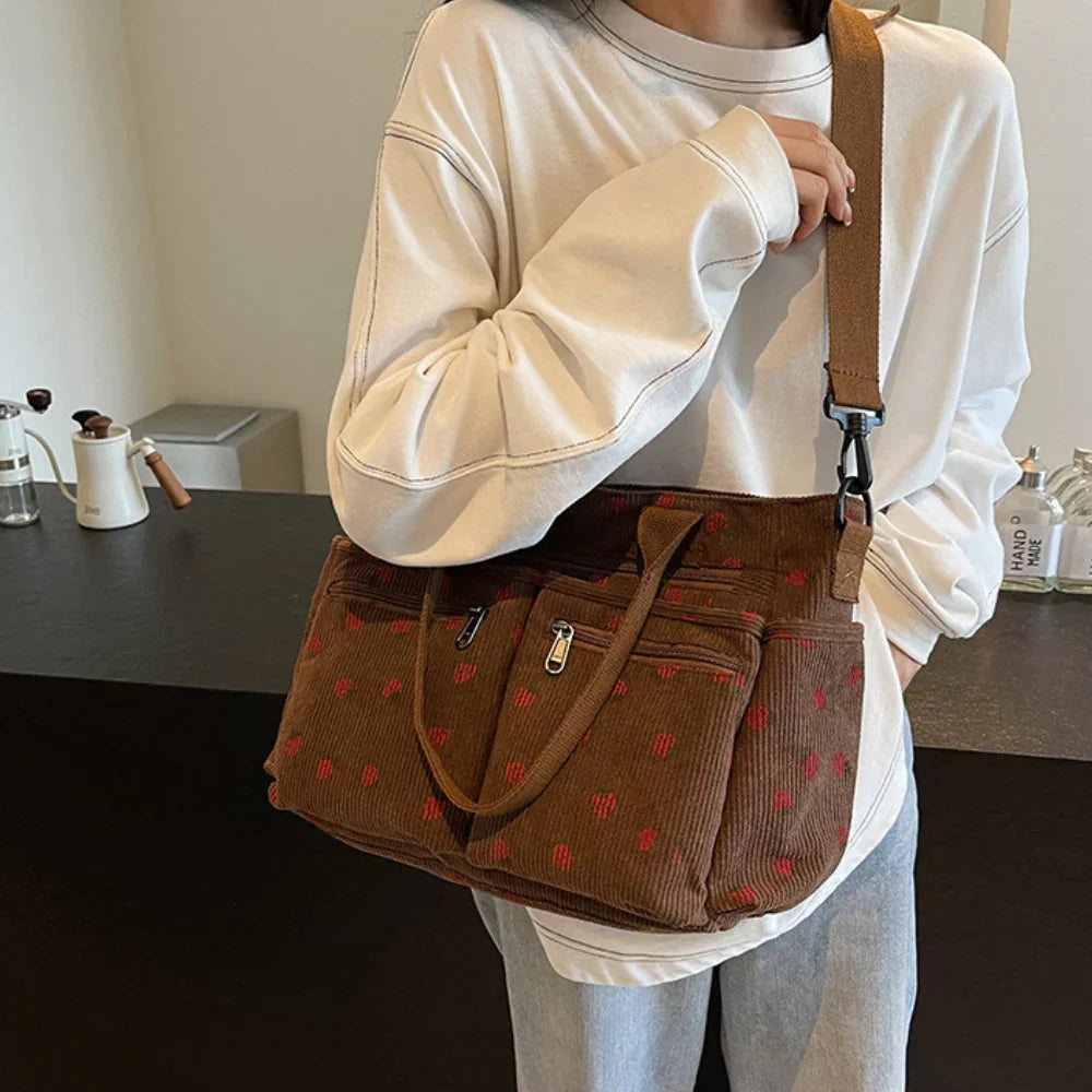 strawberry cord tote | Schoudertas