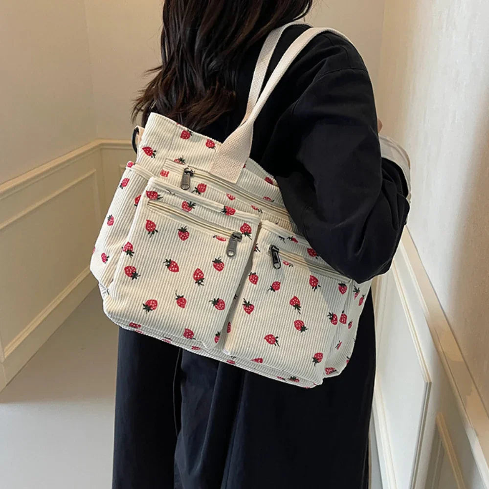 strawberry cord tote | Schoudertas
