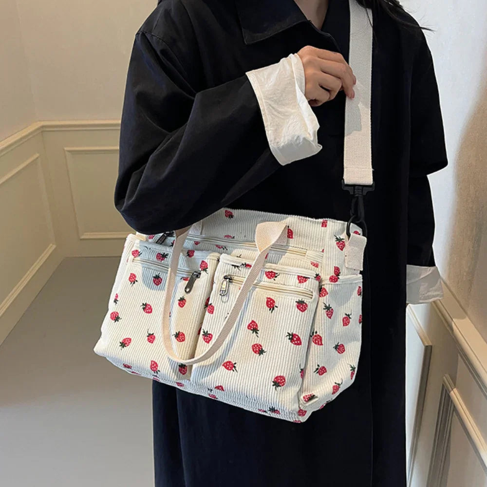 strawberry cord tote | Schoudertas