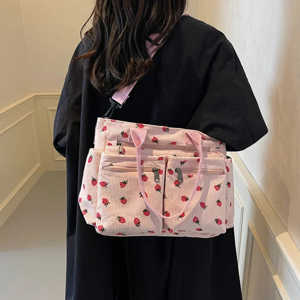 strawberry cord tote | Schoudertas