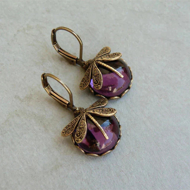 Spherical Dragonfly Oorbellen in Antique Gold