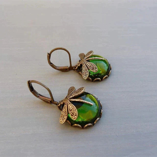 Spherical Dragonfly Oorbellen in Antique Gold