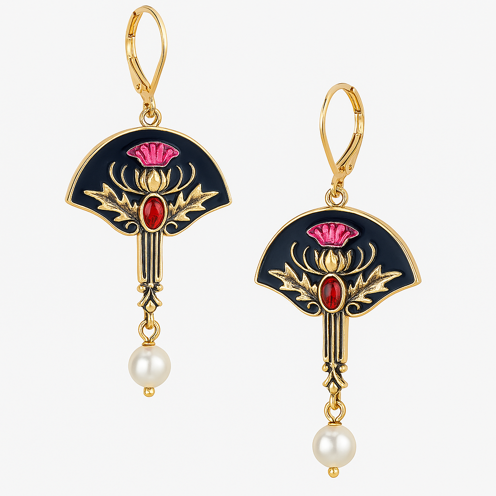 Boho Oorbellen with Pearls and Red Crystal