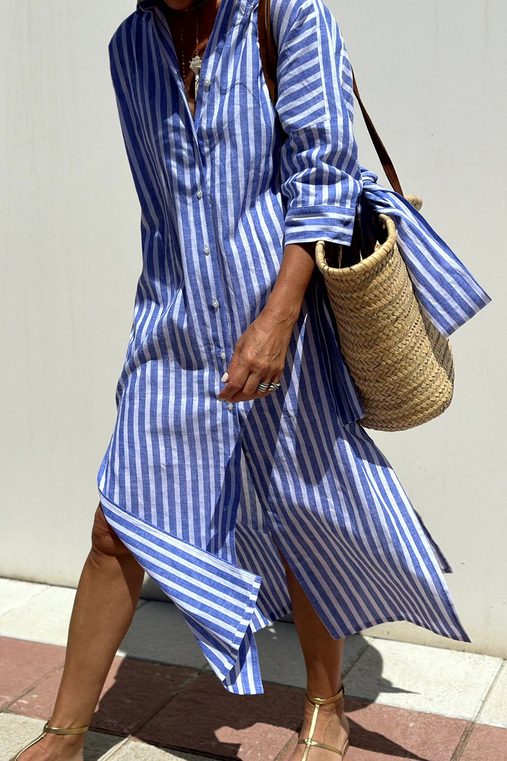 Sophia | Ibiza style elegante gestreepte overhemdjurk