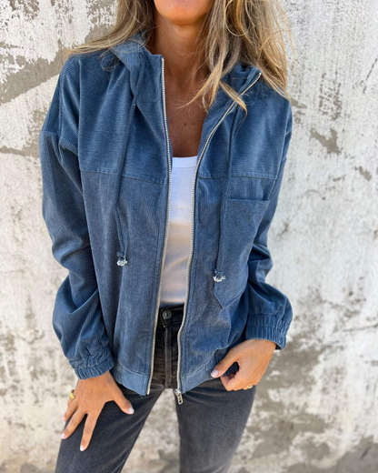 Ella | Ribfluweel Hoodie Jack met rits