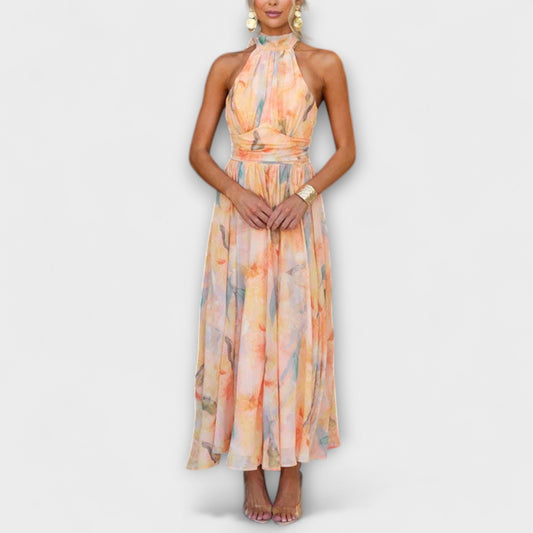 Halterhals Maxi Kleid met aquarelprint