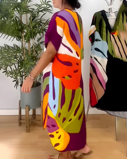 Roos™ | Casual Jurk met Kleurrijke Bladprint