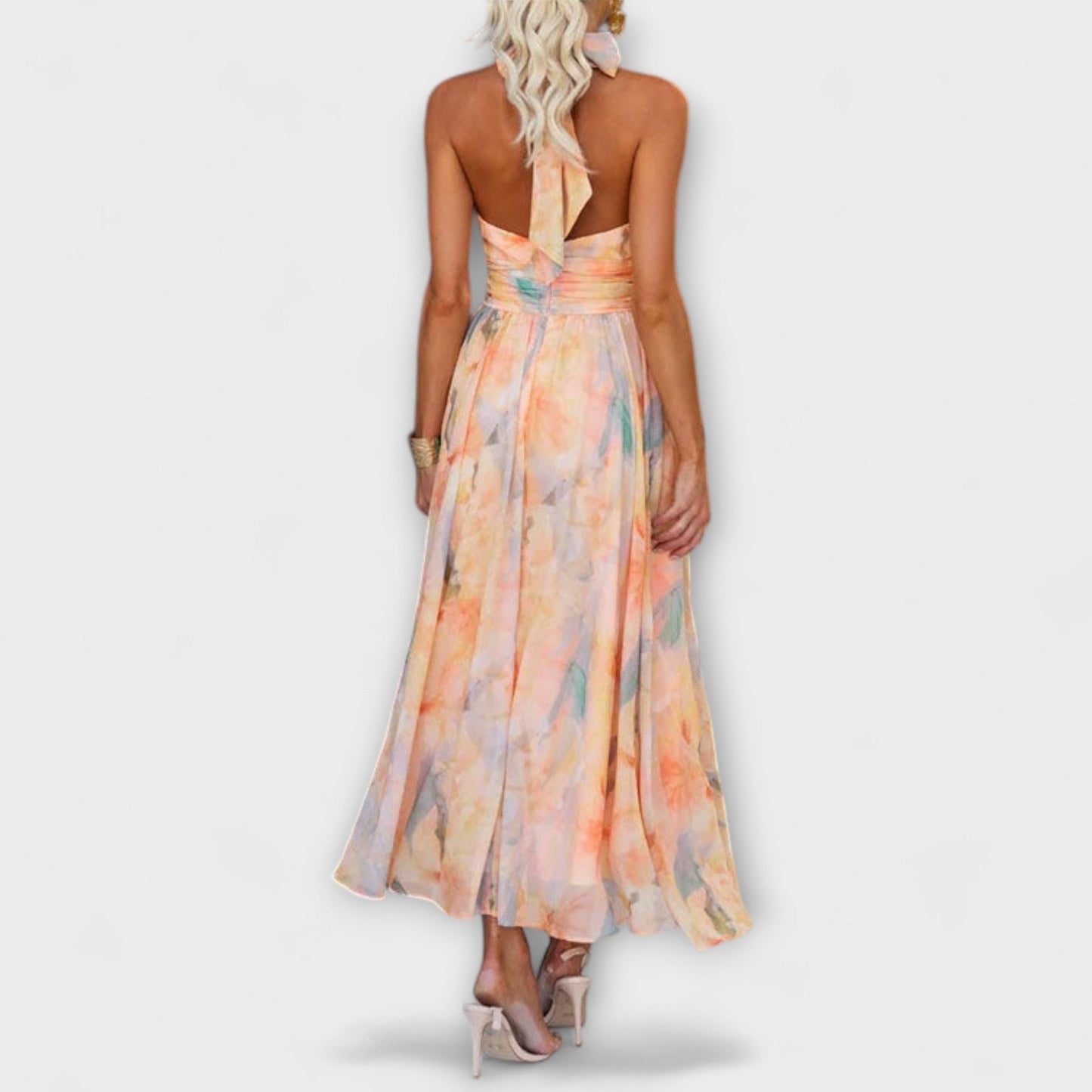 Halterhals Maxi Kleid met aquarelprint