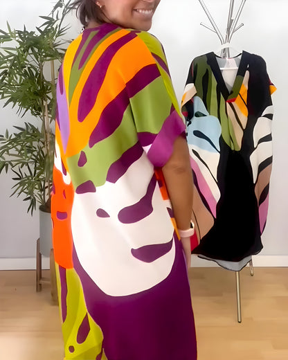 Roos™ | Casual Jurk met Kleurrijke Bladprint