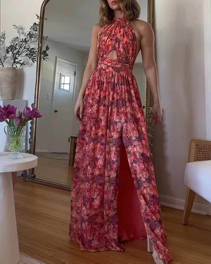 Isa Luna | Maxi-jurk met open rug en bloemenmotief