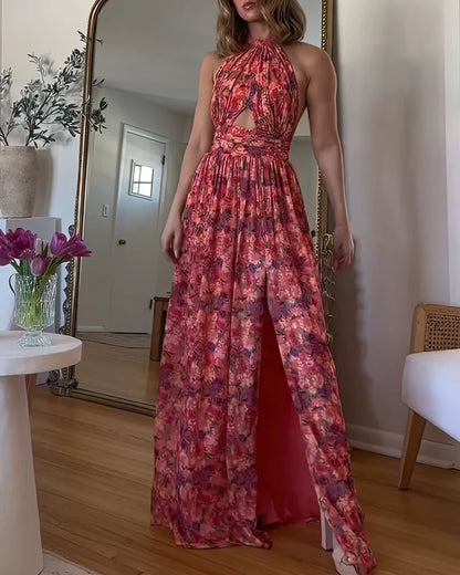 Isa Luna | Maxi-jurk met open rug en bloemenmotief