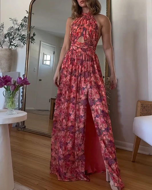 Isa Luna | Maxi-jurk met open rug en bloemenmotief