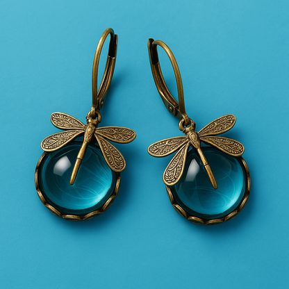 Spherical Dragonfly Oorbellen in Antique Gold