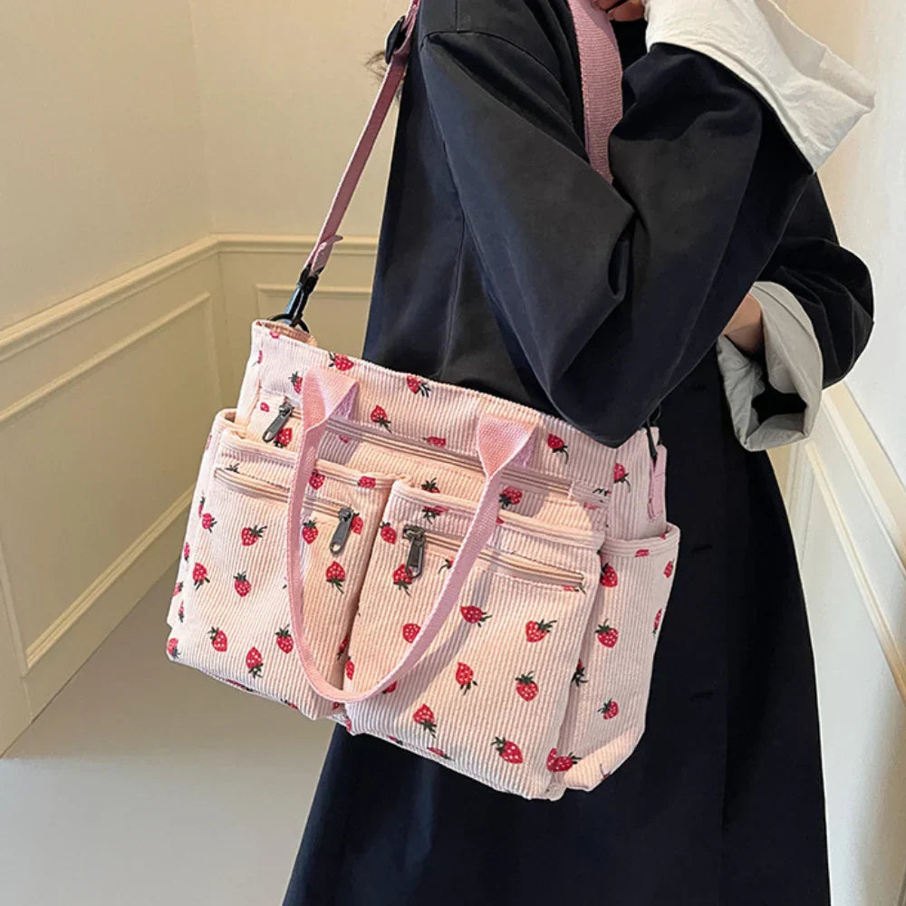 strawberry cord tote | Schoudertas