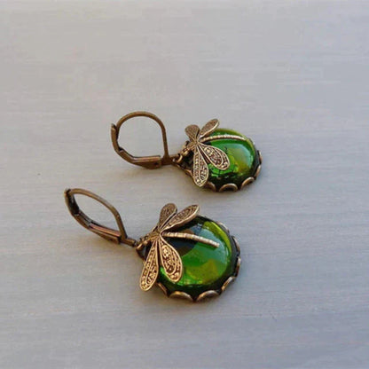 Spherical Dragonfly Oorbellen in Antique Gold