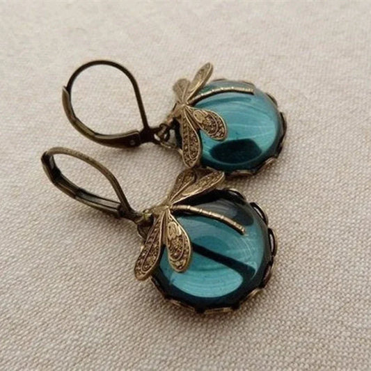 Spherical Dragonfly Oorbellen in Antique Gold