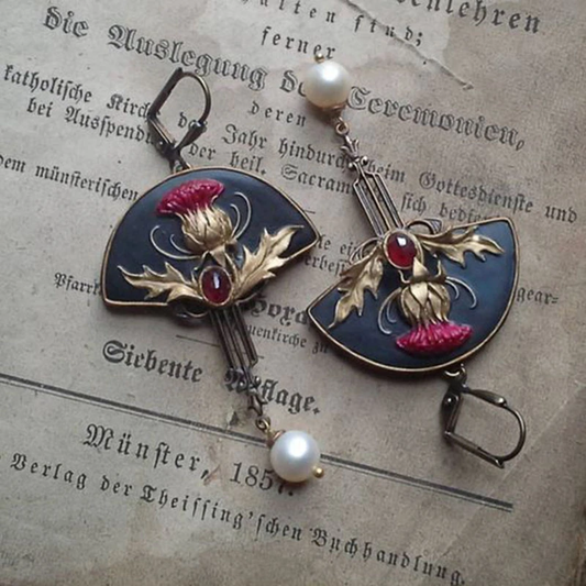Boho Oorbellen with Pearls and Red Crystal